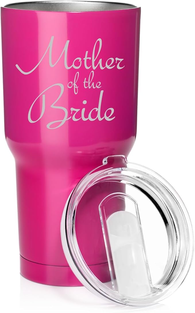Smooth Body Tumbler Stainless Steel Vacuum Insulated Travel Mug Cup Gift Mother Of The Bride (Hot Pink, 30 oz)