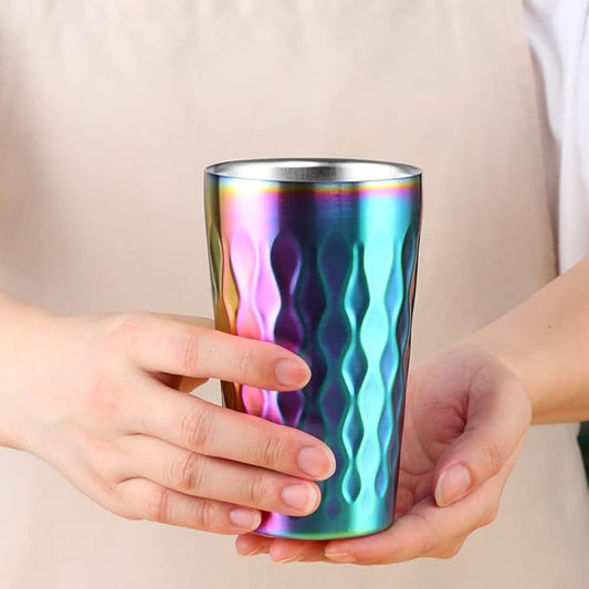 10oz Stainless Steel Cup Set, 2Pcs Double Wall Metal Cup,Vacuum Stackable Insulated Portable Drinking Tumblers Unbreakable Glasses,for Home Outdoor Restaurant(Rainbow Color)