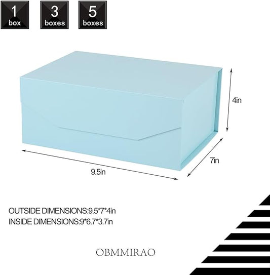 Sturdy Collapsible Gift Boxes (5pc): Blue, Rectangle (9.5x7x4 Inches) w/ Magnetic Lid for Proposals & Packaging