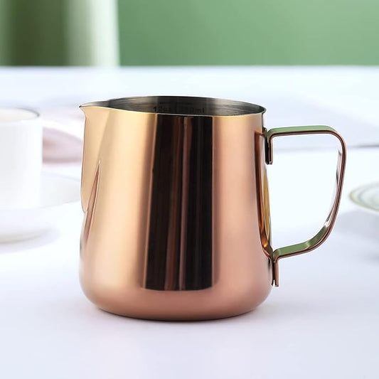 Milk Frothing Pitcher 12oz - 350ml, Kyraton Stainless Steel Espresso Steaming Pitchers with Decorating Pen,Milk Coffee Frother Cups Cappuccino Latte Art Barista Steam Pitchers Milk Jug Cup (Rose Gold)