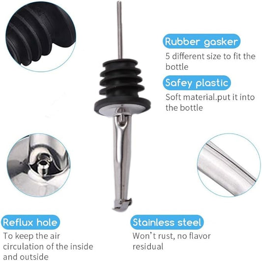 LEGERM Stainless Steel Oil & Liquor Pour Spouts (2pcs) - Flip Cap Drizzler with Funnel & Brush, Leakproof 3/4" Fit for Olive Oil, Vinegar & More - Precise Pouring, Easy Clean