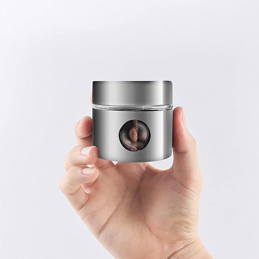 Coffee Canister Travel Jar, Mini Airtight Stainless Steel and Glass Food Storage Container Great for Coffee Bean and Coffee Grounds - Silver, 1.4 OZ