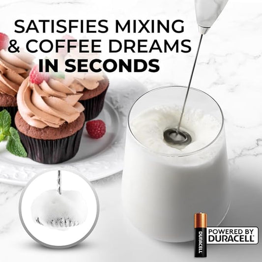 Zulay Kitchen Powerful Milk Frother Wand With 4 AA Duracell Batteries - Ultra Fast Handheld Drink Mixer - Electric Whisk Foam Maker for Coffee, Lattes, Cappuccino, Matcha & Creamer