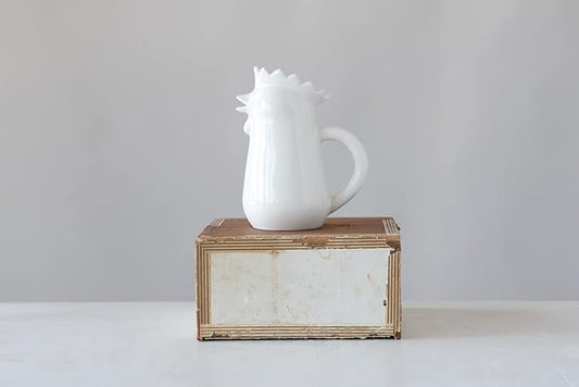 Creative Co-Op 5.25" H Chicken Shaped Stoneware Creamer Pitcher, White, DF2767, DF2767, DF2767, DF2767