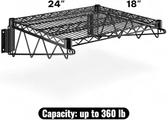 18" x 24" Black Wall-Mounted Wire Shelf with Epoxy Coating, Heavy-Duty Steel Storage Rack, NSF Certified, Easy Installation, Open Wire Design for Kitchen, Garage, or Utility Storage