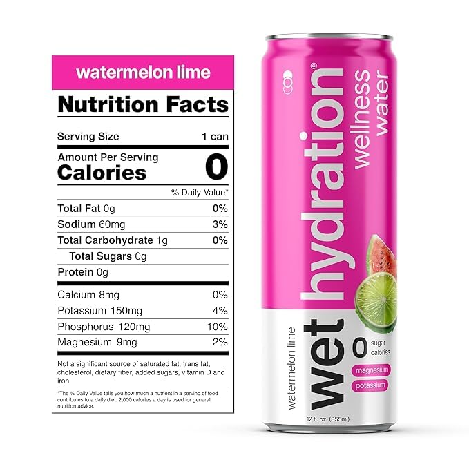 Wet Hydration, Zero Calorie, Functional Wellness Water - 4 Flavors Variety Pack (12 Ounce Cans, Pack of 12) - Flavored Water, Hydration Drink, No Sugar, No Artificial Ingredients, Zero Calories (Packaging May Vary)
