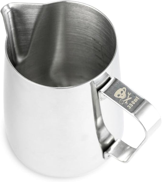 Barista Basics 12 Oz Silver Stainless Steel Milk Frother Pitcher, Steaming Pitcher for Latte Art, Food-Grade/w Measurements