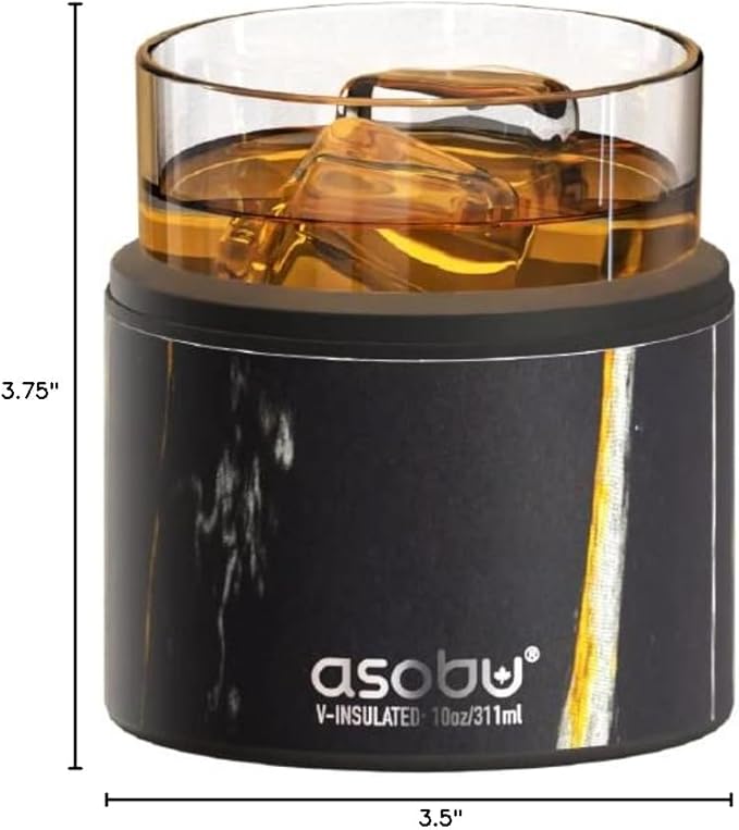 asobu Whiskey Glass with Insulated Stainless Steel Sleeve, 10.5 ounces (Midnight Marble)