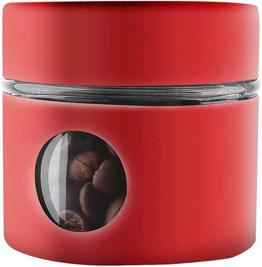 Coffee Canister Travel Jar, Mini Airtight Stainless Steel and Glass Food Storage Container Great for Coffee Bean and Coffee Grounds - Red, 1.4 OZ