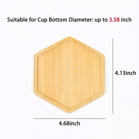 Wood Coasters Set of 4 - Handcrafted Drink Coaster Thick Heat-Resistant for Office, Bar, Farmhouse - Natural Bamboo Drink Unique Cup Coasters for Table Protection (Hexagonal)