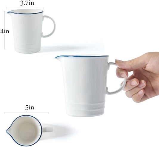 CHOOLD Blue and White Navy Style Ceramic Creamer with Handle, Coffee Milk Creamer Pitcher for Kitchen