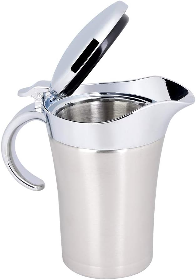 Gravy Boat Creamer Pitcher 304 Stainless Steel Thermal Insulated Double Wall Syrup Pitcher with Lid Serving Jug for Store Gravy Custard Milk (Large 750ml)