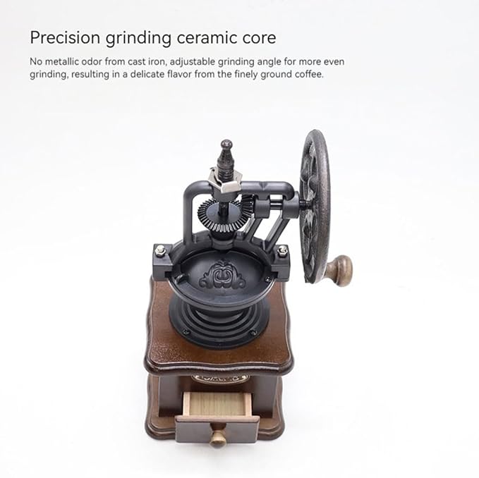 Manual Coffee Grinder, Wooden Coffee Bean Mill with Collection Container, Versatile Retro Wooden Coffees Grinder, Adjustable Coarse Adjustment for Home, Office