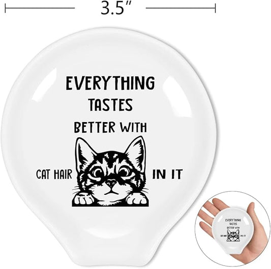 Funny Cat Spoon Rest-Cute Coffee Spoon Holder-Cafe Station Bar Accessories-Cat Hair In It Sign