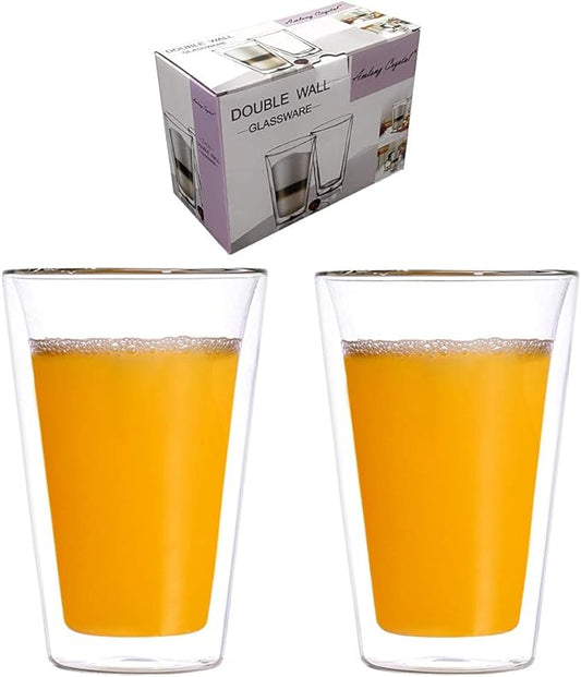 Amlong Crystal Double Wall Glass Tumbler, Highball Glass for Beer/Cocktail/Lemonade/Iced Tea, 14 oz, Set of 2