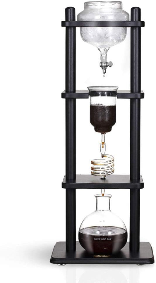 Yama Cold Brew Maker I Ice Coffee Machine With Slow Drip Technology I Makes 6-8 cups (32oz), Large Capacity Cold Brew Coffee Tower, Black Wood Straight Frame
