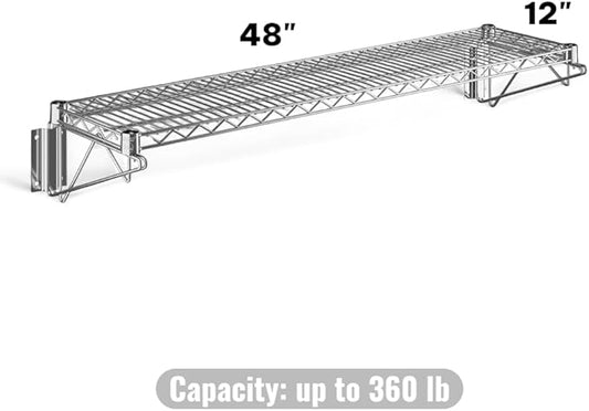 12" x 48" Chrome Wall-Mounted Wire Shelf with Epoxy Coating, Heavy-Duty Steel Storage Rack, NSF Certified, Easy Installation, Open Wire Design for Kitchen, Garage, or Utility Storage