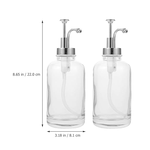 MUSISALY 2pcs Glass Syrup Pump Dispenser Bottles with Silver Pump Glass Coffee Syrup Pourer for Kitchen and Coffee Bar Multipurpose Condiment Dispensers Jam Honey
