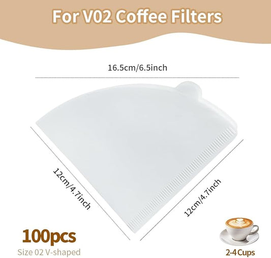 FsLvniu Coffee Filters, Size 02 White Cone Filters, 100 Count Disposable Natural Paper Filters 2-4 Cup Coffee Filter for Pour Over and Drip Coffee Maker