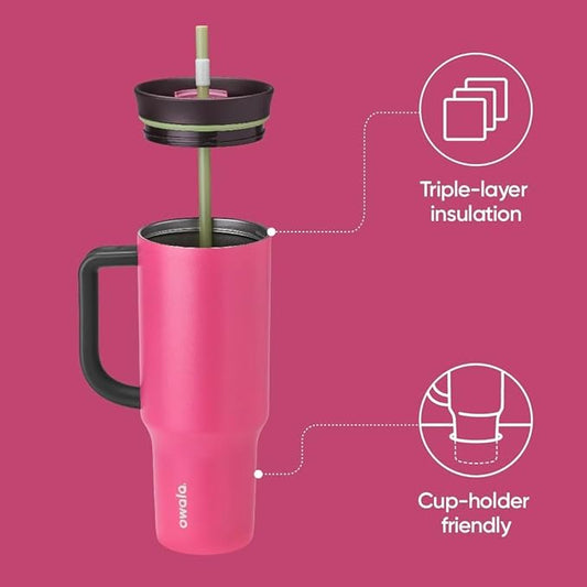 Owala Stainless Steel Triple Layer Insulated Travel Tumbler with Spill Resistant Lid,Straw,and Carry Handle,BPA Free,40 oz,Pink (Watermelon Breeze),(Pack of 6)