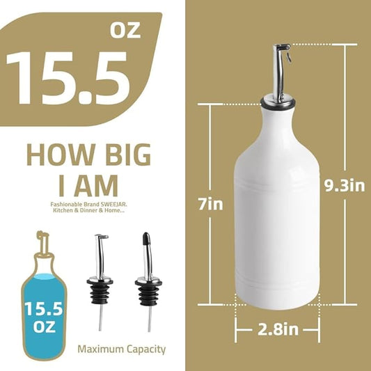 Sweejar Ceramic Olive Oil Dispenser Bottle, Opaque Oil Cruet Protects to Reduce Oxidation, Suitable for Storage Vinegar, Coffee Syrups & Other Liquids, Pack of 1, 15.5 Fl Oz(Rose Quartz)
