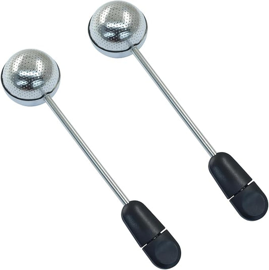2Pcs Long Handle Tea Ball Stainless Steel Black Metal Tea Ball Infuser for Loose Tea, Loose Leaf Tea Steeper for Cup, Natural Tea & Coffee
