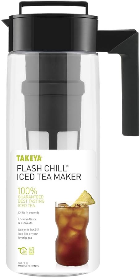 Takeya Flash Chill Iced Tea Maker - Versatile Tea Brewer for Loose/Bagged Tea - Patented Flash Chill Tech Hot/Cold Use BPA-Free Tritan Dishwasher Safe - Airtight Lid Made in USA - 2 Quart/Black
