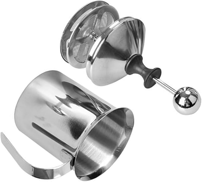 13.5Oz Stainless Steel Milk Frother with Double Mesh Design, Handheld Manual Milk Creamer Pitcher for Perfect Lattes, Cappuccinos, and Home Coffee Shop Use