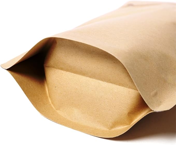 35 Ounce 50 Pieces Coffee Bags with Ziplock - High Barrier Natural Kraft Paper Stand up Coffee Pouches with Air Release/One Way Degassing Valve & Reusable Zipper (50, 35oz/2.2lb/1kg)