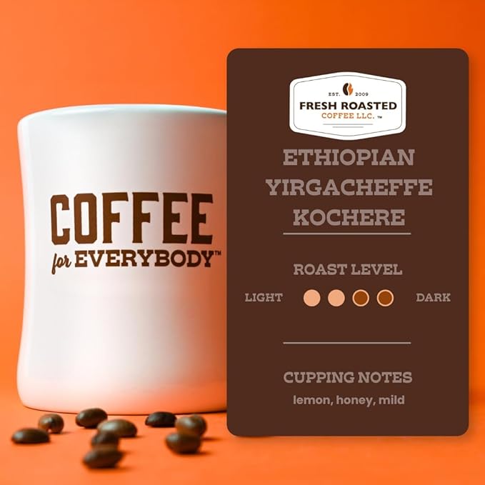 Fresh Roasted Coffee, Ethiopian Yirgacheffe Kochere, 12 oz, Medium Roast, Kosher, Whole Bean