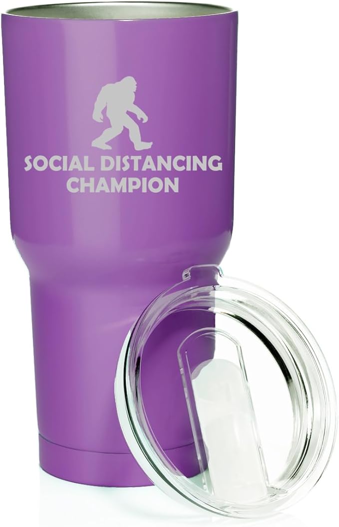 Smooth Body Tumbler Stainless Steel Vacuum Insulated Travel Mug Cup Gift Social Distancing Champion Bigfoot Sasquatch (Purple, 30 oz)