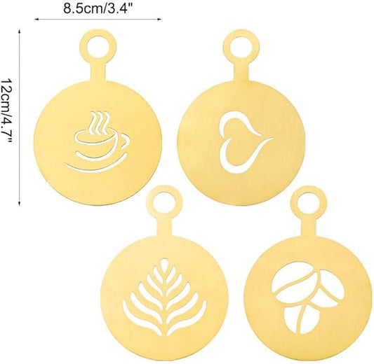4PCS Cookie Stencils, Stainless Steel Coffee Latte Art Stencils with Hanging Hole, Resuable Decorating Mold for Baking, Biscuit Embossing, Pastry Design