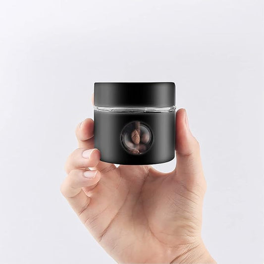 Coffee Canister Travel Jar, Mini Airtight Stainless Steel and Glass Food Storage Container Great for Coffee Bean and Coffee Grounds - Black, 1.4 OZ