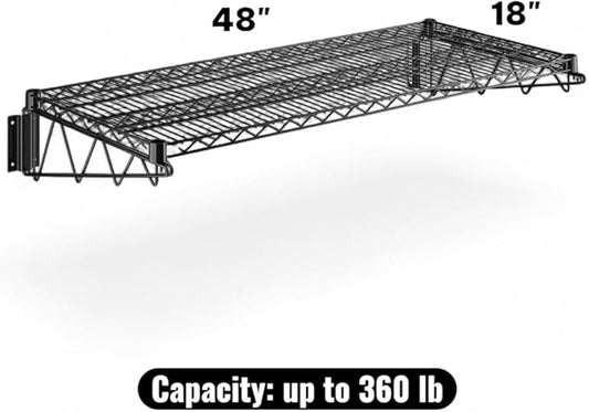 18" x 48" Black Wall-Mounted Wire Shelf with Epoxy Coating, Heavy-Duty Steel Storage Rack, NSF Certified, Easy Installation, Open Wire Design for Kitchen, Garage, or Utility Storage