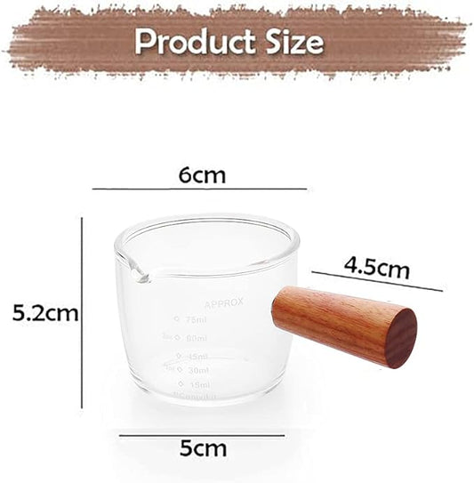 1 Pack Espresso Shot Glass 75ML Triple Pitcher Barista Single Spouts With Wood Handle By BCnmviku