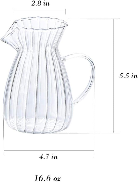 CHOOLD Creative Embossed Stripe Clear Crystal Glass Creamer Pitcher/Serving Pitcher/Sauce Pitcher/Milk Coffee Creamer Jug for Kitchen(15 oz)