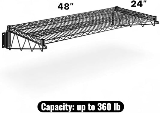 24" x 48" Black Wall-Mounted Wire Shelf with Epoxy Coating, Heavy-Duty Steel Storage Rack, NSF Certified, Easy Installation, Open Wire Design for Kitchen, Garage, or Utility Storage