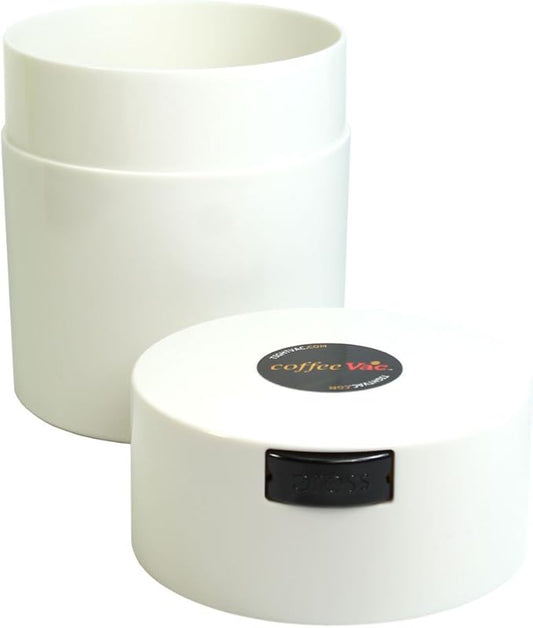 Coffeevac 1/2 LB – Patented Airtight Container | Multi-use Vacuum Container Works as Smell Proof Containers for Ground Coffee and Coffee Bean Containers. White Cap and Body