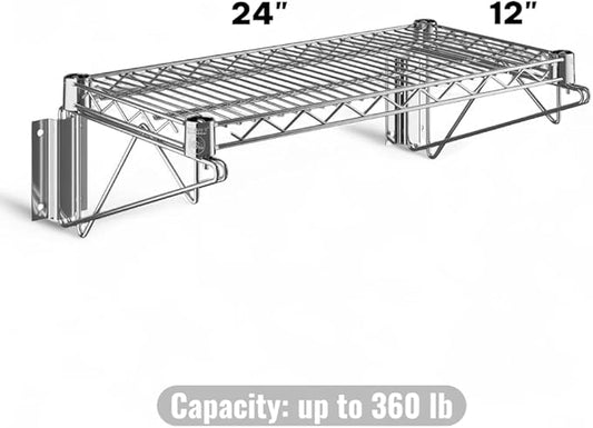 12" x 24" Chrome Wall-Mounted Wire Shelf with Epoxy Coating, Heavy-Duty Steel Storage Rack, NSF Certified, Easy Installation, Open Wire Design for Kitchen, Garage, or Utility Storage