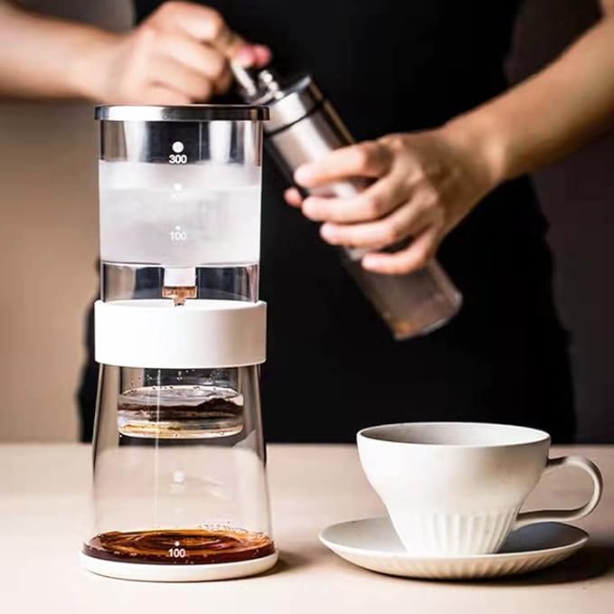 Ice Drip Coffee Maker 14oz Cold Brew Coffee Smooth Dripper Slow Cold Drip Iced Coffee Concentrate Brewer with Adjustable Water Flow, Stainless Steel Filter