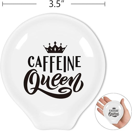Coffee Spoon Rest-Funny Coffee Quote Black and White Ceramic Coffee Spoon Holder-Small Spoon Rest for Coffee Station Coffee Bar-Coffee Lovers Gift for Women (Caffeine Queen)