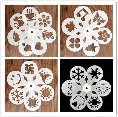 45 Coffee Stencils+2 Mesh Powder Shakers, Cake Baking Templates Coffee Decoration Stencils Coffee Art Templates Coffee Mold Tool for Christmas Thanksgiving Cake Coffee Cappuccino