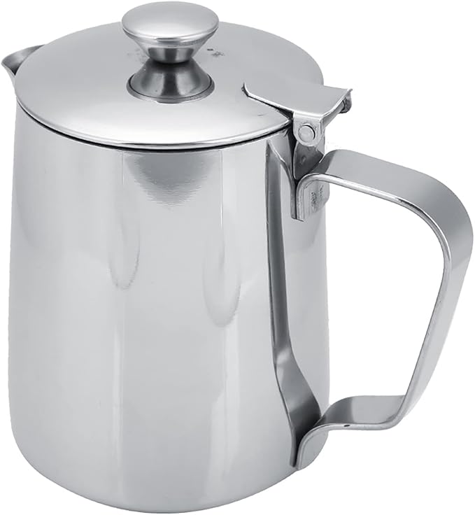 Espresso Steaming Pitcher, Stainless Steel Frothing Pitcher Milk Frothing Pitcher Jug with Lid Latte Coffee Art Tool (350ml)