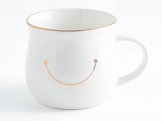 Elegant Gold-Accented Smiley Face Ceramic Mug - 13 Oz, Unique & Thoughtful Gift for Coffee Lovers, Eco-Friendly, Durable - Ideal for Home or Office