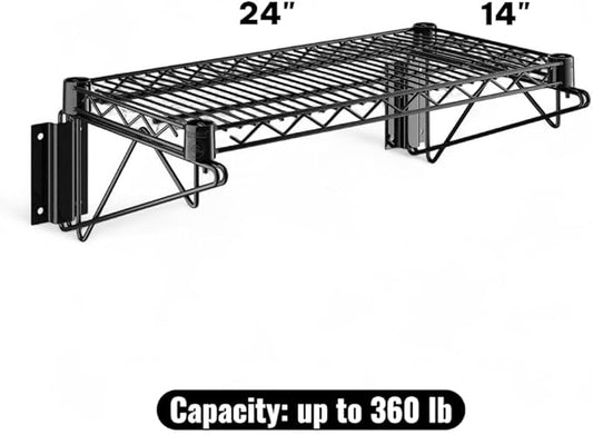14" x 24" Black Wall-Mounted Wire Shelf with Epoxy Coating, Heavy-Duty Steel Storage Rack, NSF Certified, Easy Installation, Open Wire Design for Kitchen, Garage, or Utility Storage