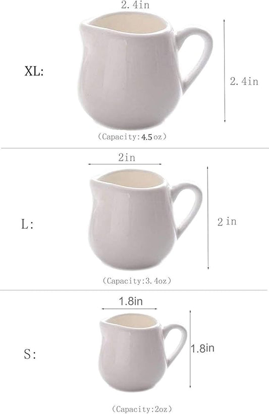 Sizikato 2pcs Mini Classic Pure White Ceramic Creamer with Handle,Small Coffee Milk Creamer Pitcher. 2oz