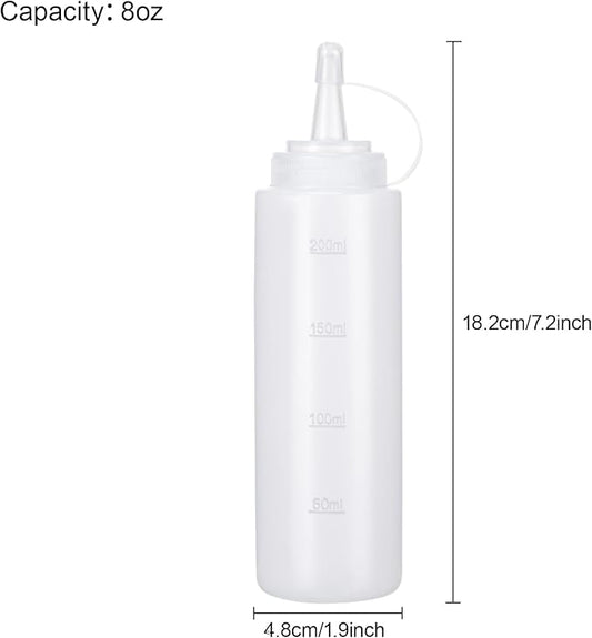 Katfort Condiment Squeeze Bottles Ketchup Dispenser, 6 Pack 8oz Squeeze Bottles for Liquids, Plastic Sauce Bottle with Cap Lid, Squirt Bottles for Sauces Liquids BBQ Dressing Pancake Art