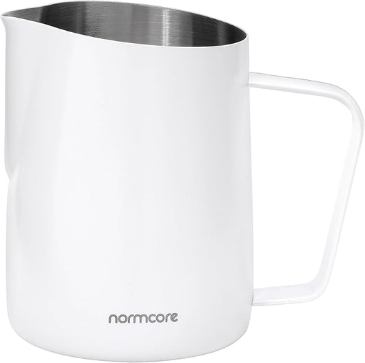 Normcore Milk Pitcher with Round Spout - Espresso Steaming Pitcher - Milk Frothing Jug - Cappuccino Latte Art Barista Cup - Non-stick coating White - 20.3 oz (600 ml)