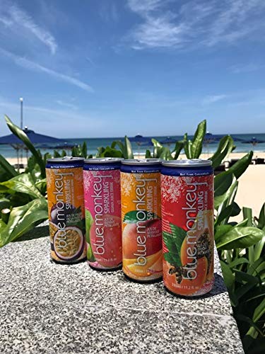 Blue Monkey Sparkling Mango Juice - Real Fruit Juice, No Sugar Added, All Natural, Lightly Carbonated, Halal Certified - Refreshing Tropical Sparkling Water Alternative - 11.2oz (330ml) 12 Pack