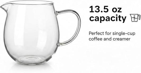 I-MART Small Glass Pitcher 13.5 Ounce Clear Creamer Pitcher with Handle and Spout for Milk Frothing Cold Foam Coffee Bar Espresso Accessories and Daily Pouring
